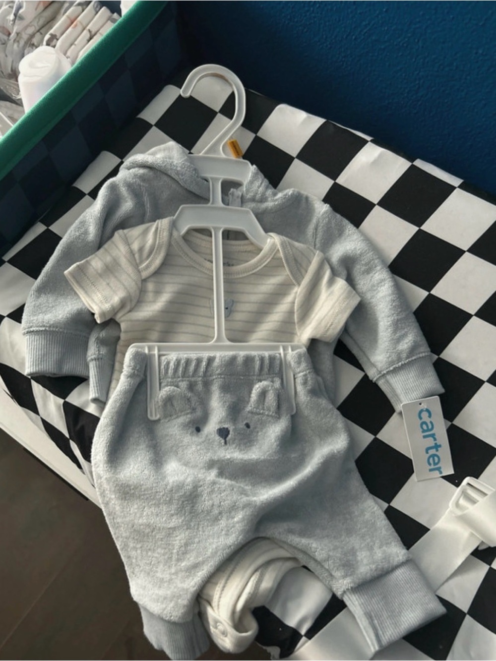 Carter's Light Blue Bear 3-Piece Hoodie, Bodysuit & Pants Set